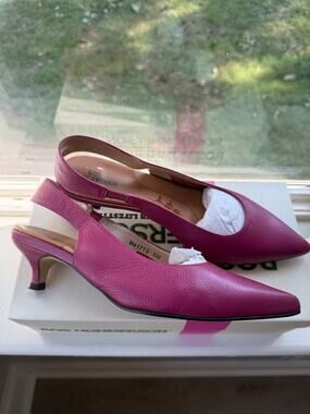 Ros Hommerson Lea Fuchsia Leather Slingback Kitten Heels Pointed Toe 8M